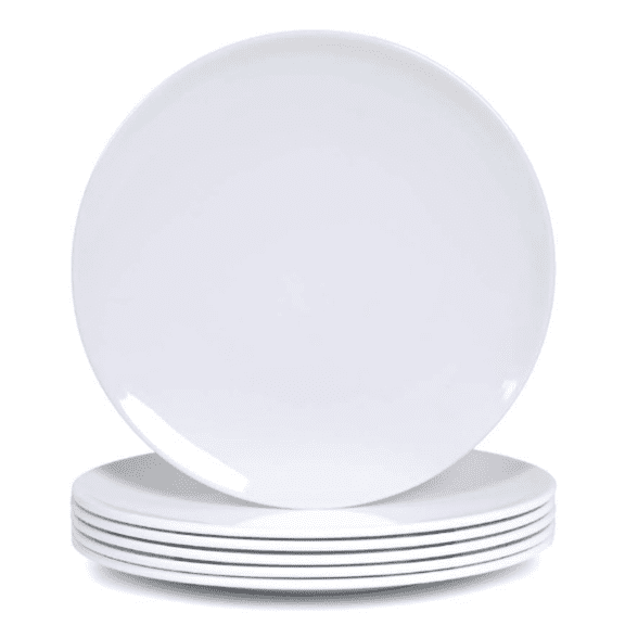 Melamine Dinner Plates - 6pcs 10inch Dinnerware Dishes Set for Indoor and Outdoor Use, Break-resistant, White