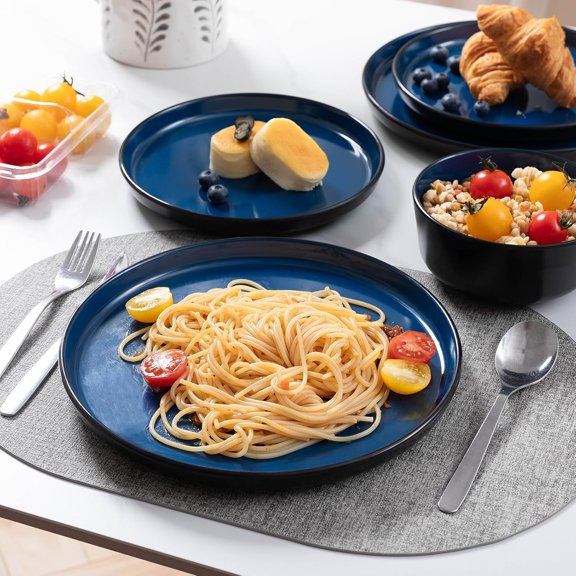 Melamine Dinnerware Set 12 Pcs  Plates and Bowls for 4 Outdoor Indoor RV Camping Black Blue