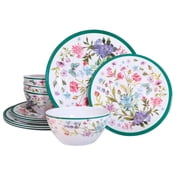 Zayton 12-Piece Floral Melamine Dinnerware Set Service for 4 Unbreakable Lightweight Dishes for Indoor Outdoor Camping Picnic Parties