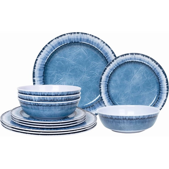 Melamine Dinnerware Set 12 Pieces Navy Blue Service for 4 Dishwasher Safe Lightweight Unbreakable