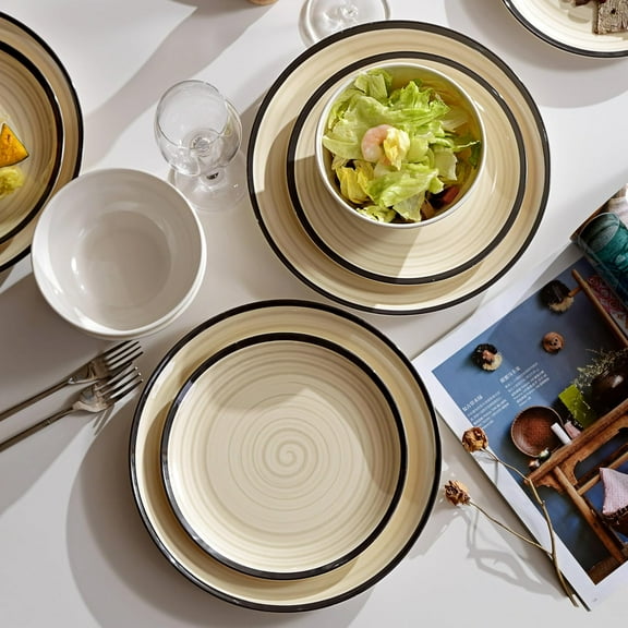 Melamine Dinnerware Set for 4, 12Pcs Dinnerware Sets, Lightweight Plates And Bowls Sets, Morden Dishes Sets for Indoor and Outdoor Use, Dishwasher Safe BPA Free(Off White)