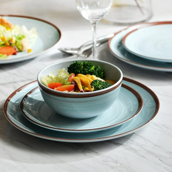 Melamine Dinnerware Set for 4, 12Pcs Dinnerware Sets, Mint Blue Plates And Bowls Sets Morden Dish Set Dishwasher Safe (Green)