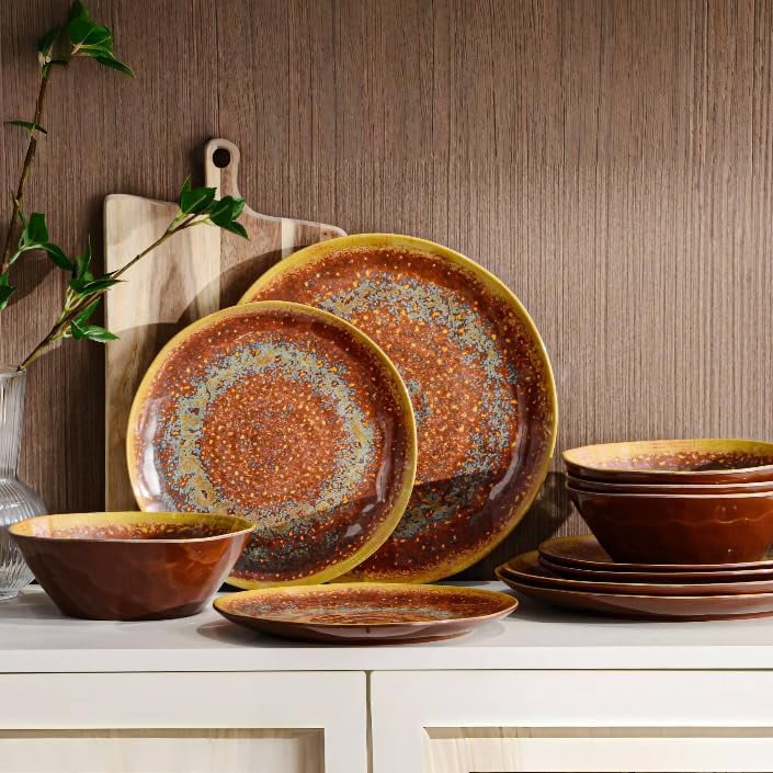 Melamine Dinnerware Set of 12Pcs, Dish Set for 4, Lightweight ...