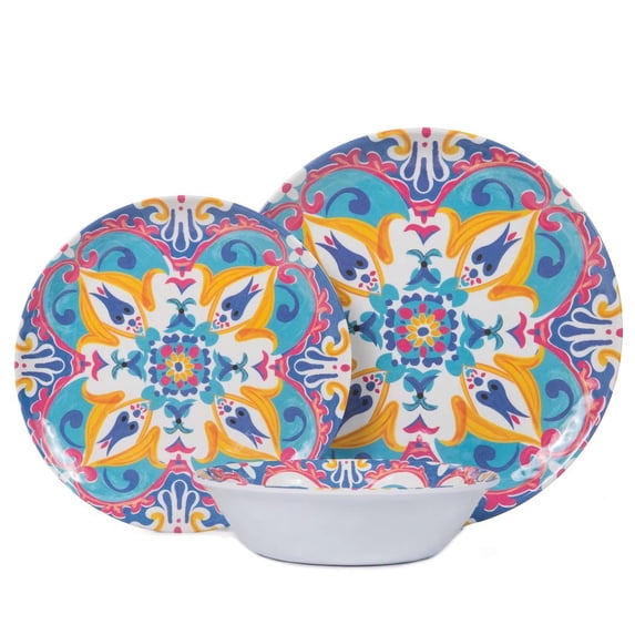 Melamine Dinnerware Sets - 12 Pcs Dinner Dishes Set for Indoor Outdoor use, Dishwasher Safe, Lightweight, Flower Design