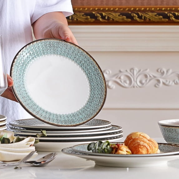 Melamine Dinnerware Sets,12pcs Plates and Bowls Sets, Unbreakable and ...