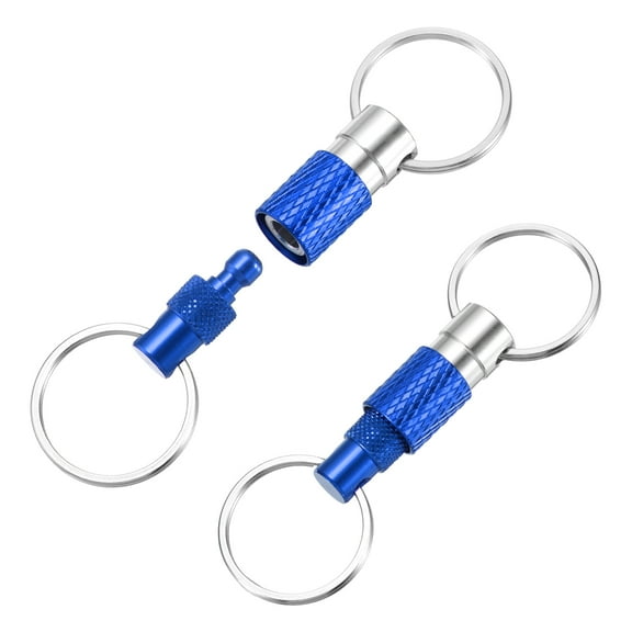 Uxcell 2 Pack Quick Release Keychain Pull Apart Detachable Swivel Keychain Spring Split Snap Key Holder with Double Key Rings for Bag Belt Car DIY Crafts Accessories, Dark Blue