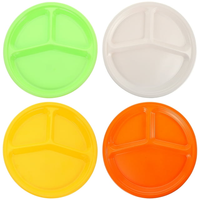 Melamine Fast Food Plate Divided Dish Sectioned Plates Dinner Compartment Kids Child 4 Pcs