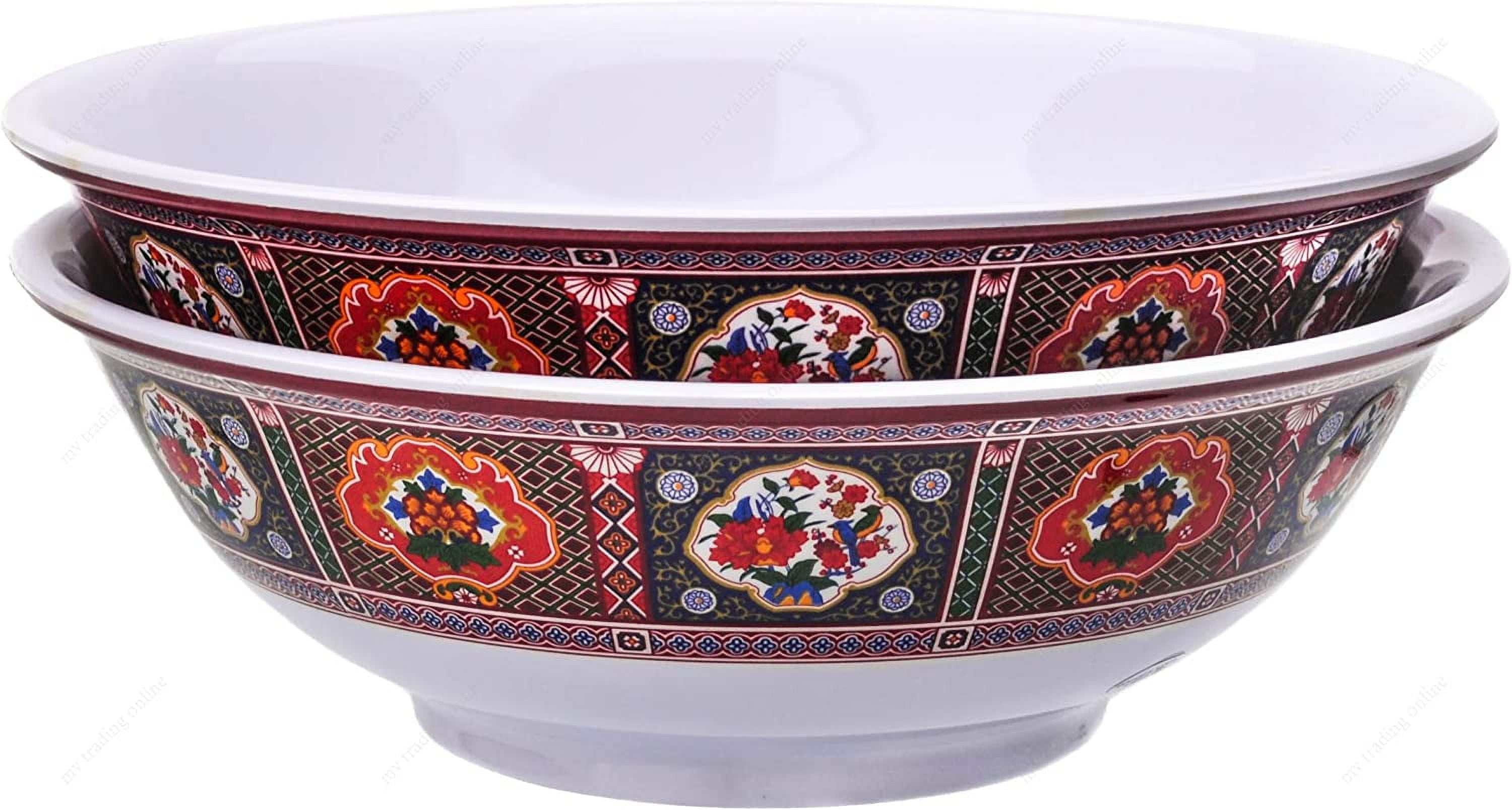 Melamine Oriental Pho Noodle Soup Bowl, 70 Ounce, Peacock Design, Set of 2