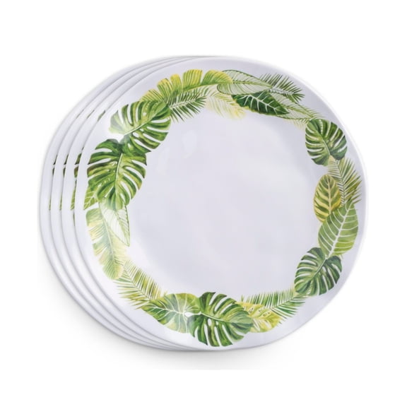 Melamine Palm Leaf 10.5" Dinner Plates, Set of 4