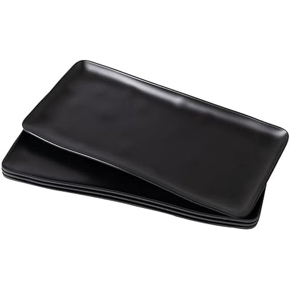 Melamine Rectangular Serving Platters and Trays set, set of 4,14” x 7” Matte Black Party Platter for Serving Food, Salad, Cheese and Fruits, Dishwasher Safe Trays/Platters for Entertaining