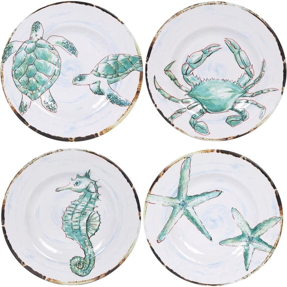 Melamine Salad Plates Set of 4, Outdoor/Indoor Use, Marine Life