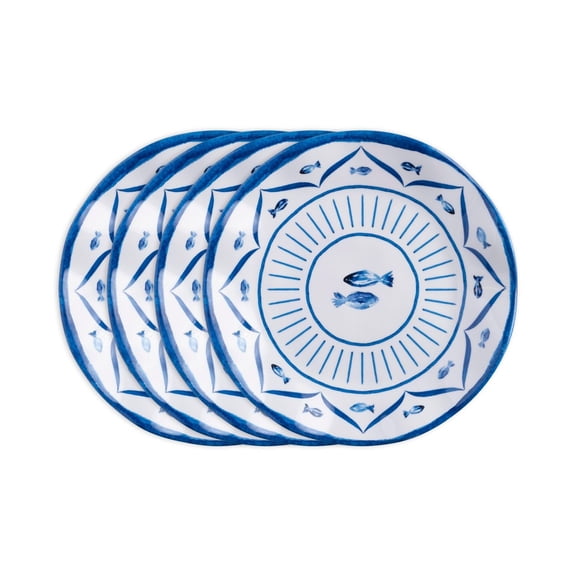 Melamine Sardinia 8" Salad Plates, Set of 4 - Mediterranean Design, Durable & Lightweight