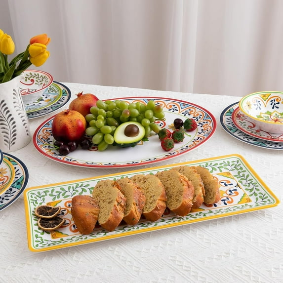 Melamine Serving Platter Set of 2, Large Rectangular and Oval Trays, Multi-Color
