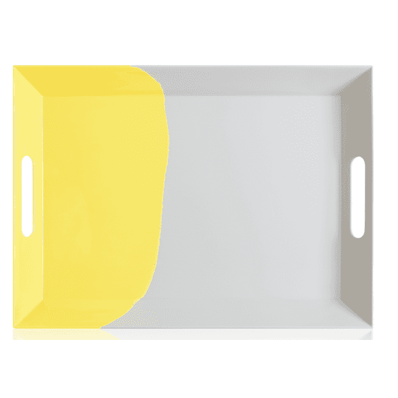 Melamine Serving Tray with Handles, Chip and Break-Resistant, Durable and Kid-Friendly Food for Indoor and Outdoor, Dishwasher Safe (Yellow/Grey)