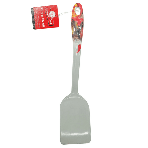 Melamine Spatula, Durable Plastic, Comfortable Curved Handle with Hanging Hole, Dishwasher Safe, Perfect for Eggs, Burgers, Sautéing, Colorful Kitchen Essential, White, Red Handle