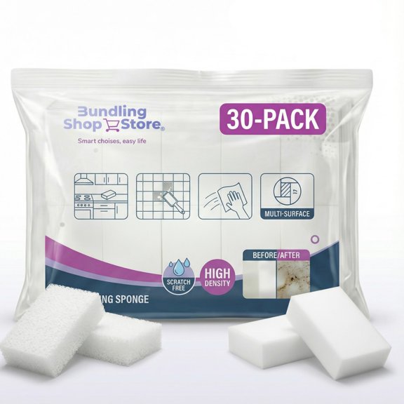 Melamine Sponge- Cleaning Pads 30 Count, High Density, Scratch Free Sponges (3.93in X 2.36in X 0.78in) for Kitchen, Bathroom, Tiles, Walls & Multi-Surface Cleaning