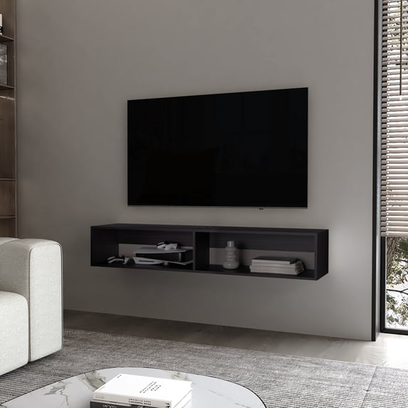 Melamine and Particle Board Media Rack Saving Floor Space in Primary Living Zones