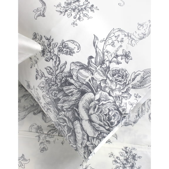 Melange Home 400 Thread Count Cotton Toile Pleat Sheet Set - 5 Color Grey Queen