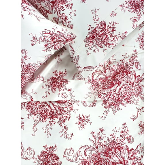 Melange Home 400 Thread Count Cotton Toile Pleat Sheet Set - 5 Color Red King