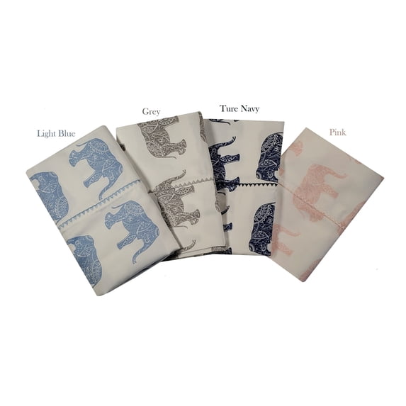 Melange Home 400 Thread Count Elephants Embroidered Sheet Set - 4 Color Navy - California King