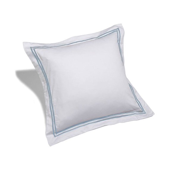 Melange Home 600 Thread Count Cotton 2 Stripe Embroidered Sham Cover Set Blue