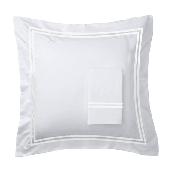 Melange Home 600 Thread Count Cotton 2 Stripe Embroidered Sham Cover Set White