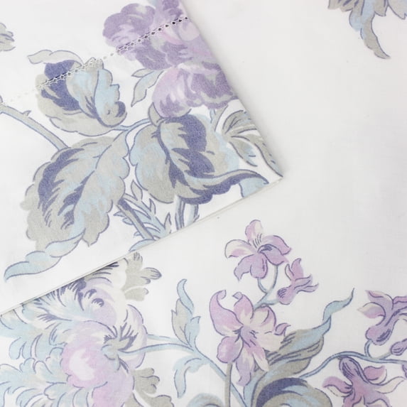 Melange Home Floral Collection Percale Cotton Sheet Set Full - Big Floral Violet