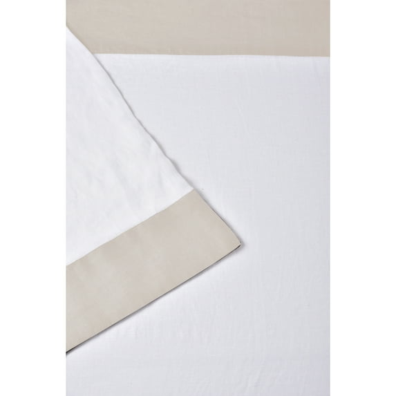 Melange Home Belgian Flax Linen Collection Border Linen Sheet Set - 2 Color Queen - Natural