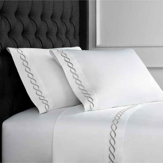 Melange Home Home Sweet Home Collection 600 Thread Count Cotton Rope Embroidery Bed Sheet Set Grey Queen