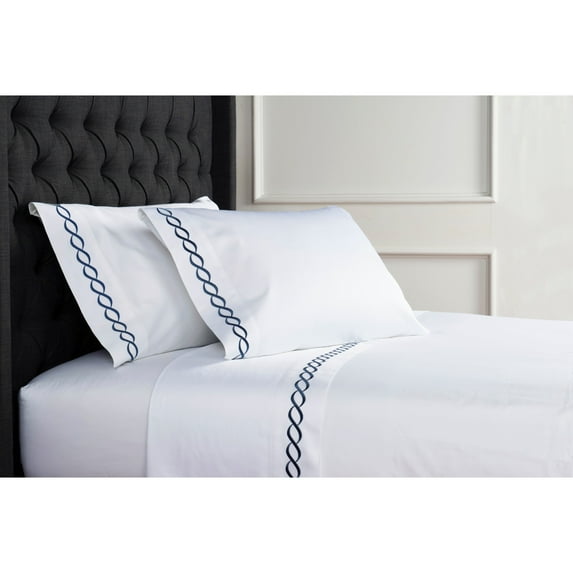 Melange Home Home Sweet Home Collection 600 Thread Count Cotton Rope Embroidery Bed Sheet Set Navy Twin