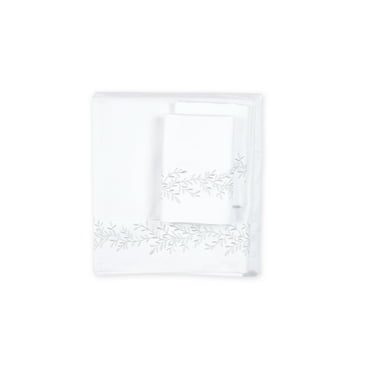 Melange Home Home Sweet Home Collection 600TC Cotton Floral Vine Embroidery Sheet Set - 3 colors White - Twin