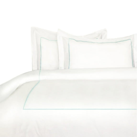 Melange Home Percale Cotton Crisp Single-stripe Duvet Cover Set White Twin 2 Piece