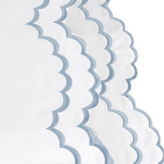 Melange Home Percale Cotton Double Scalloped Embroidered Crisp Sheet Set Full - Blue