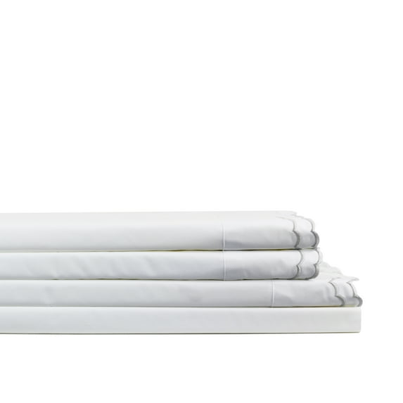 Melange Home Percale Cotton Double Scalloped Embroidered Crisp Sheet Set King - Grey