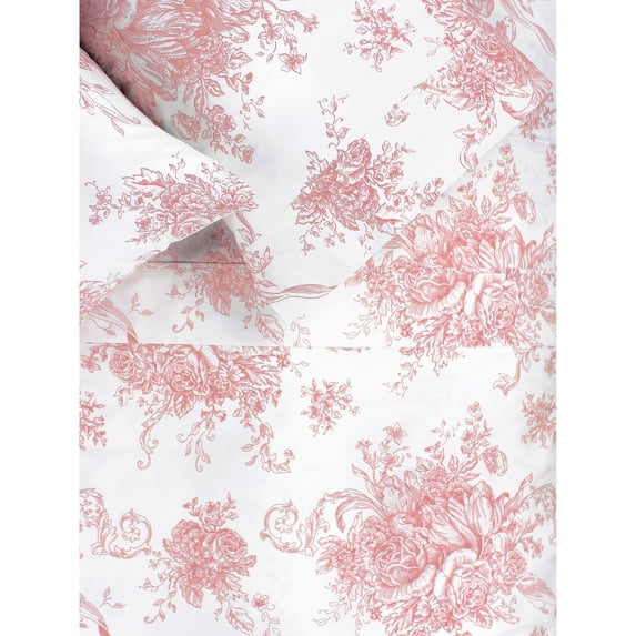 Melange Home Printed Cotton 400-TC Mauve Toile Bedsheet Set California King
