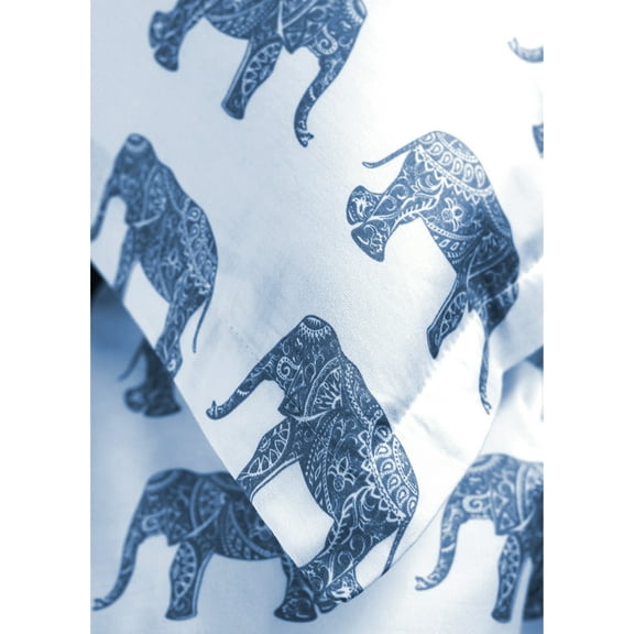 Melange Home Printed Design Cotton Collection 400 Thread Count Elephants Printeded Duvet Set - 4 Color True Navy Twin