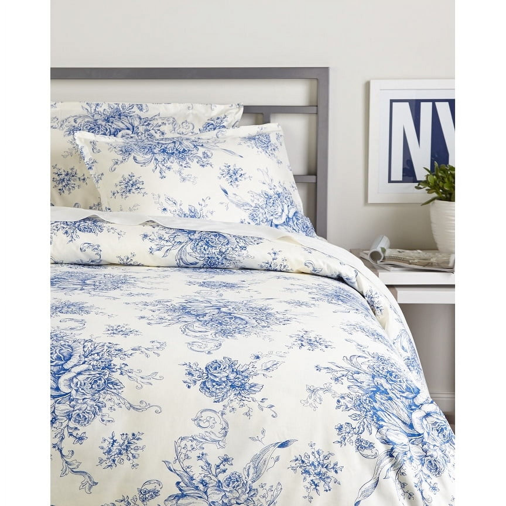 Navy Toile Cotton Full/Queen Duvet Set with 400 Thread Count