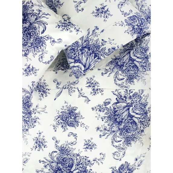 Melange Home Printed Design Cotton Collection 400 Thread Count Navy Toile Sheet Set Queen