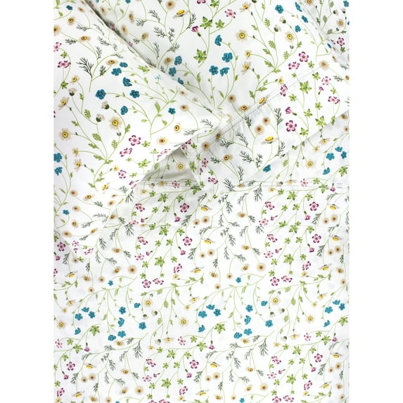 Melange Home Printed Design Cotton Collection 400 Thread Count Wildflower Bed Sheet Set Red King