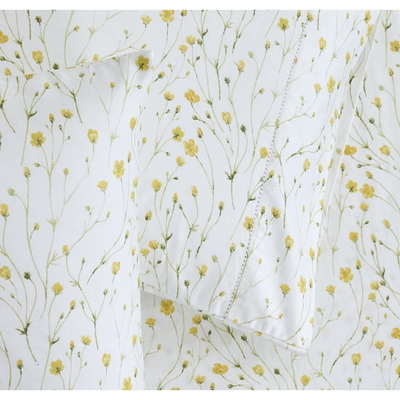 Melange Home Printed Floral Design Cotton Collection Sheet Set and Pillowcases Buttercup Yellow - Queen