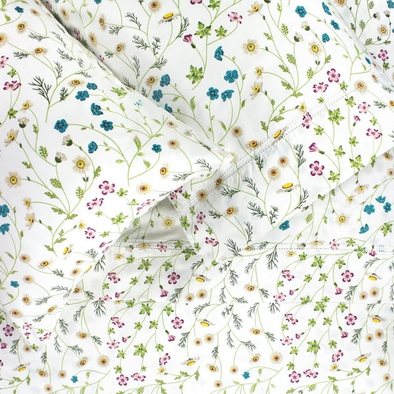 Melange Home Printed Floral Design Cotton Collection Sheet Set and Pillowcases Wildflower Multi - King