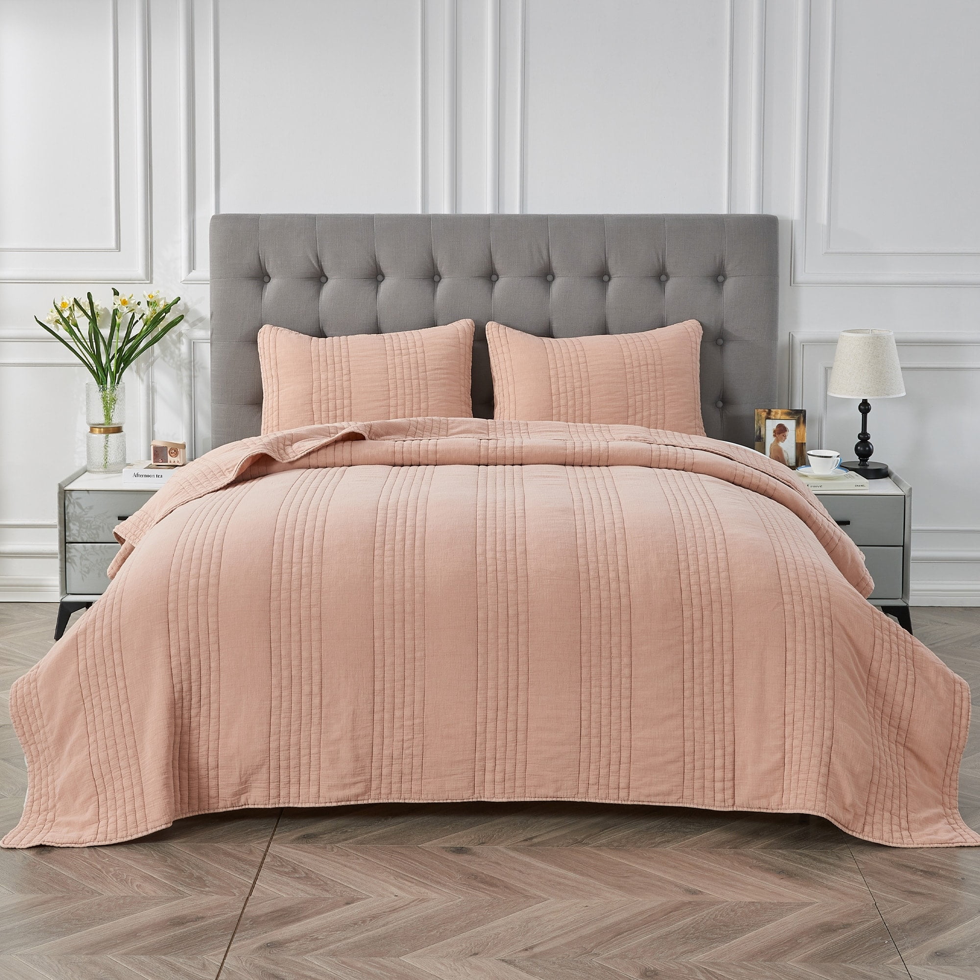 Dusty Pink Twin Cotton Quilt Set with Standard Sham