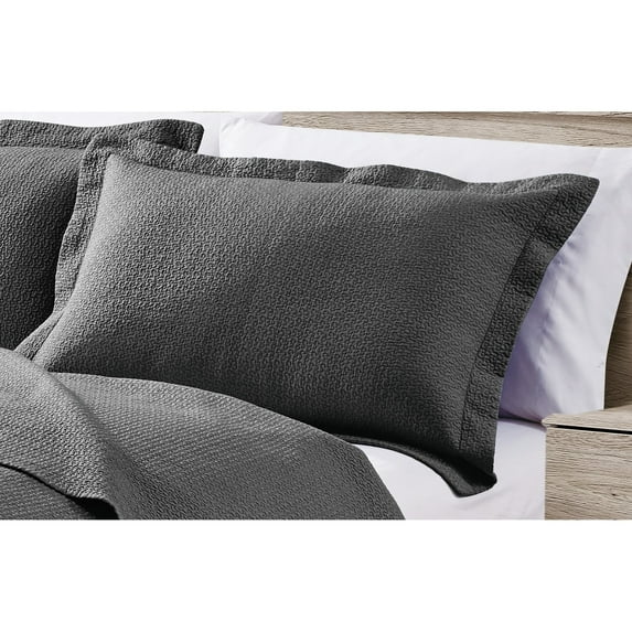 Melange Home West Valley Stonewashed Micro Trapunto Embroidered Quilt Set Dark Grey - Full - Queen