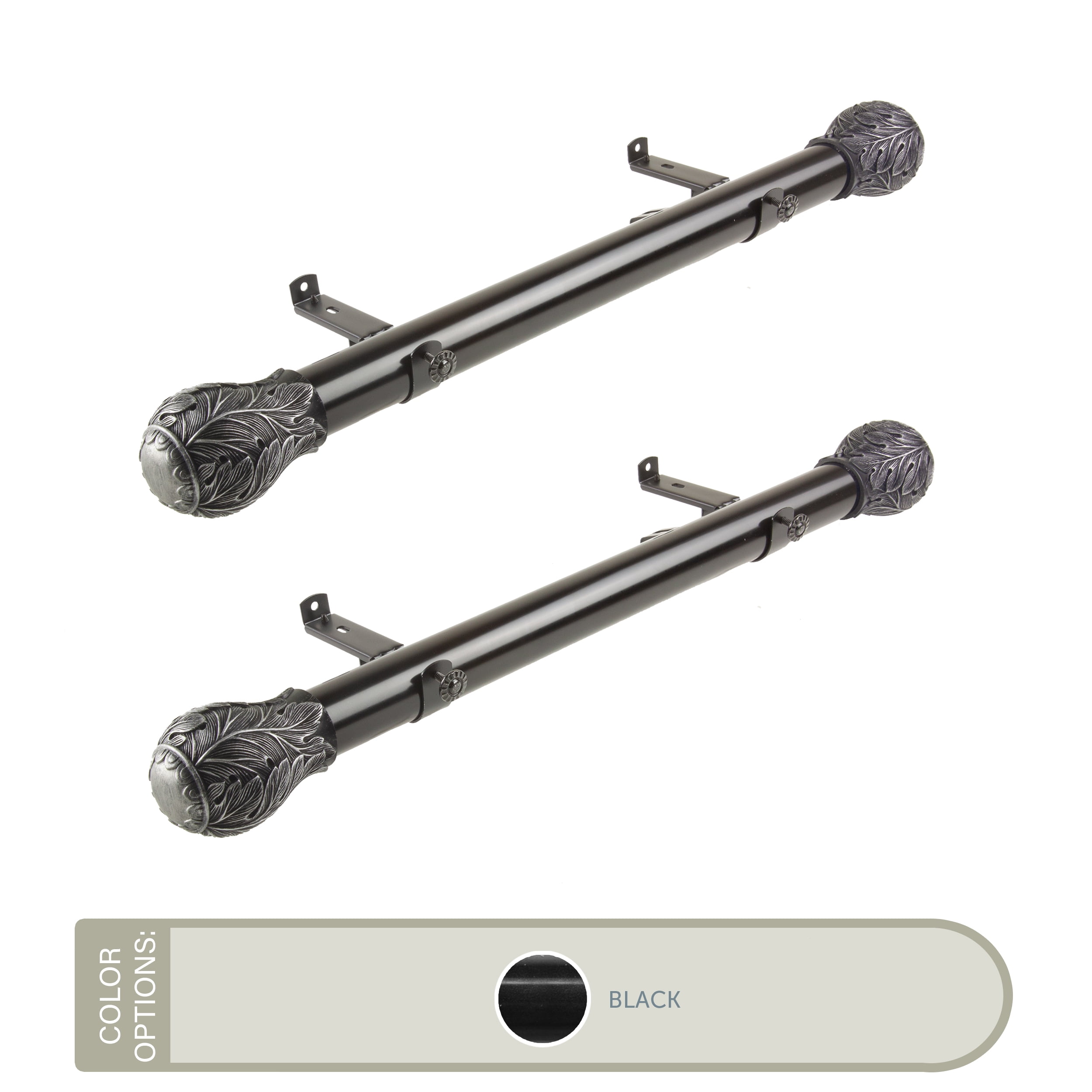 Melanie 1.5" Side Curtain Rod 18 inch Long (Set of 2) - Black