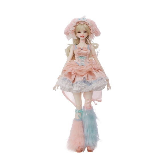 Melanie A 1/4 BJD - Romantic Pink Bunny Girl Full Set Usagi Moe W/ Smiling Face Lace Costume Poseable Collectible