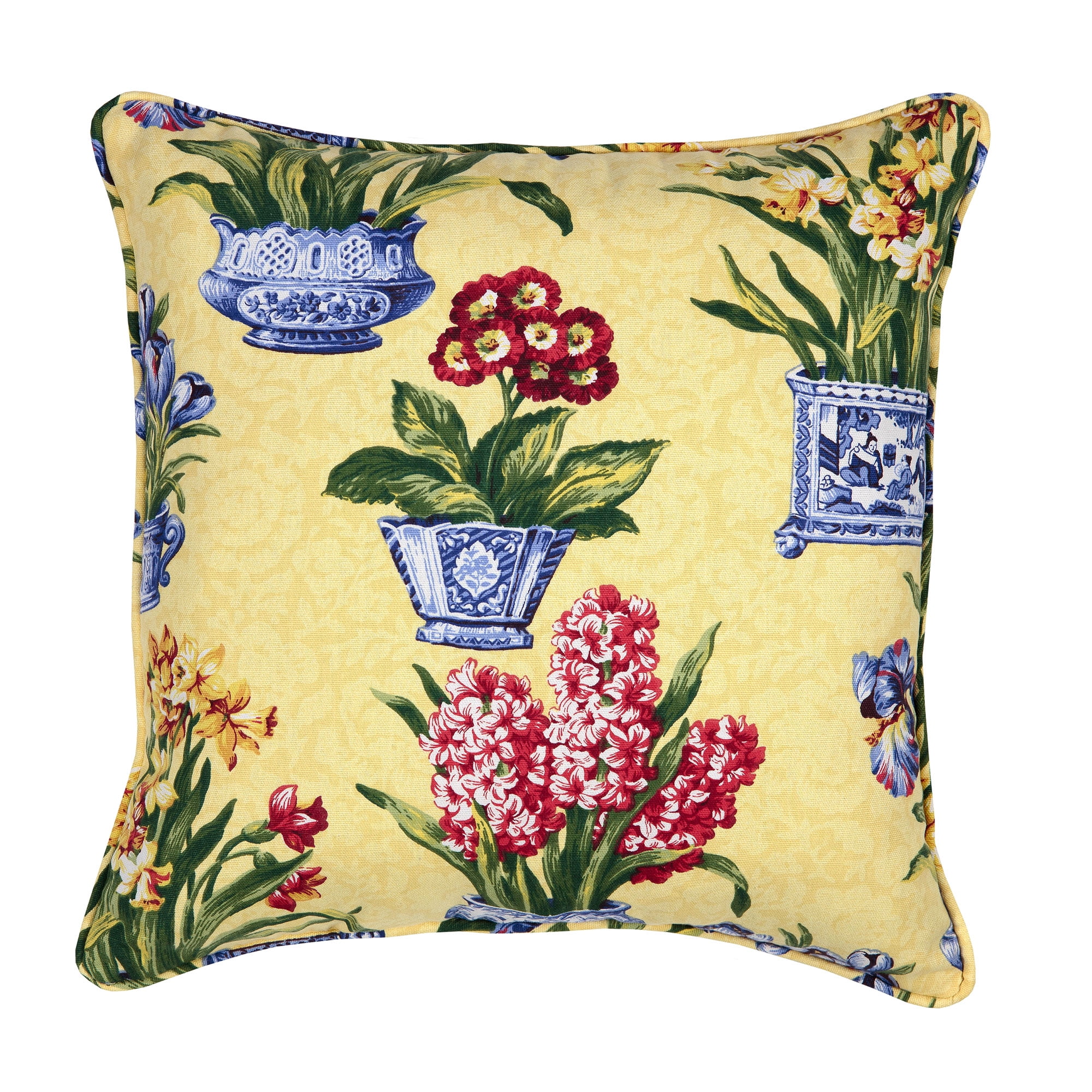 Melanie Floral Yellow Cotton Square Pillow