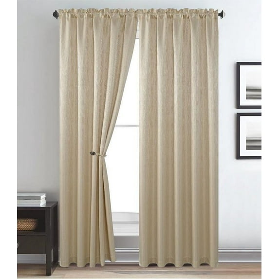 Melanie Jacquard Rod Pocket Window Treatment Single Curtain Panel Drapes (55" W x 84" L, Beige)