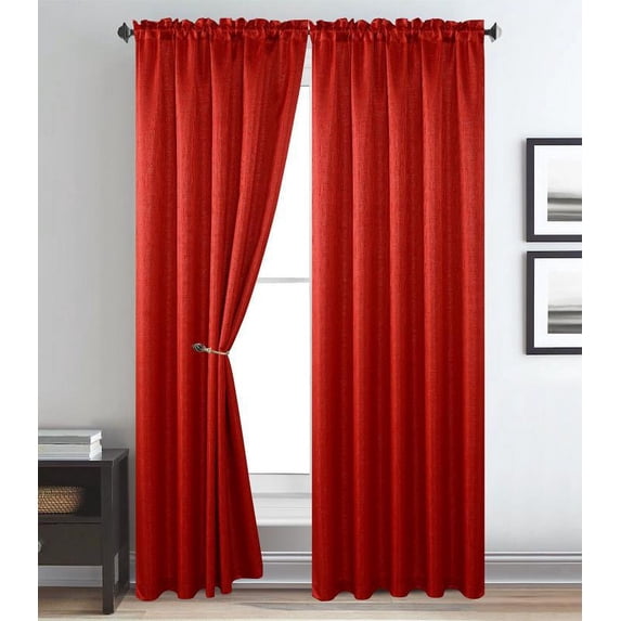 Melanie Jacquard Rod Pocket Window Treatment Single Curtain Panel Drapes (55" W x 84" L, Red)