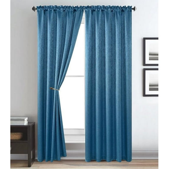Melanie Jacquard Rod Pocket Window Treatment Single Curtain Panel Drapes (55" W x 84" L, Teal)