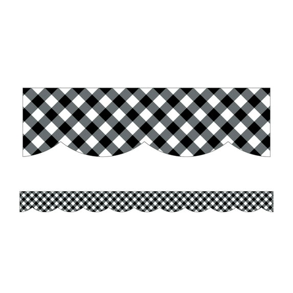 Melanie Ralbusky Woodland Whimsy Scalloped Bulletin Board Borders, Black and White Gingham